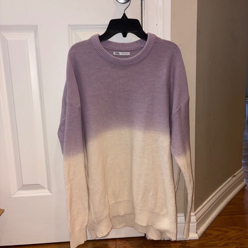 ZARA Ombre Purple Cream Knit Sweater Pullover Crewneck Long Sleeve Size Medium